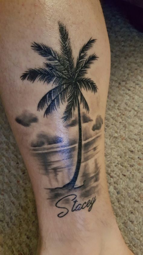 Recent tattoo Geometric Tattoo Tree, Tropical Flower Tattoos, Tree Tattoo Men, Tropical Tattoo, Tato Tradisional, Tattoo Cover, Palm Tattoos, Palm Tree Tattoo, Tree Tattoo Designs