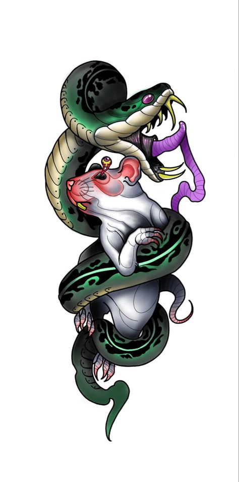 Neo Traditional Drawing, Neotraditional Tattoo Sketch, Neo Traditional Tattoo Design Sketches, Neotraditional Snake, Neo Traditional Snake, Neotraditional Tattoo Flash Art, Neo Traditional Art, Japanese Snake Tattoo, Neo Tattoo