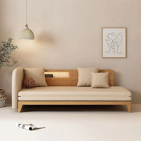 Hernest | Modern Pull Out Sofa Bed with Charging Station, 78 inch Cotton Linen Cushion Upholstery Sleeper Sofa Bed with Pillows, Living Room, Wood Sofa Bed Japandi Industrial, Sofa Bed Wood, Sofa Come Bed, Sofa Bed For Small Spaces, Small Sofa Bed, Furniture Colors, Modern Sofa Bed, Pull Out Sofa Bed, Sofa Bed Design