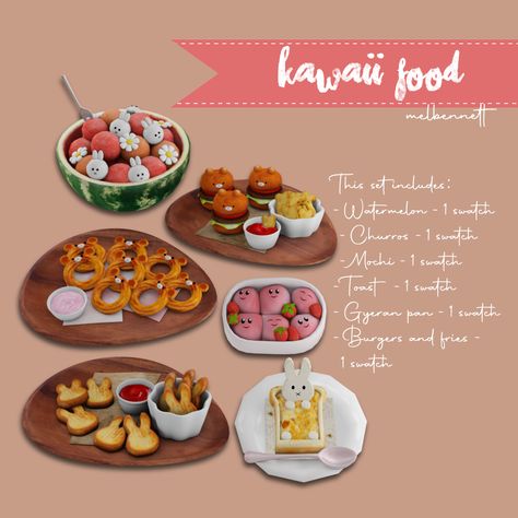 Sims 4 Deco Food, Sims 4 Food Cc Decor, Sims 4 Food Decor, Sims 4 Food Clutter, Sims 4 Kawaii Cc, Sims 4 Food Cc, Sims 4 Japanese Cc, Sims Food, Ts4 Patreon