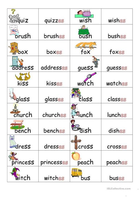 Plurals s,ss,ch,sh,x - English ESL Worksheets for distance learning and physical classrooms Nouns Worksheet Kindergarten, Singular And Plural Words, English Spelling Rules, Plurals Worksheets, Plural Nouns Worksheet, Sense Organs, Plural Words, Plural Noun, Esl Ideas