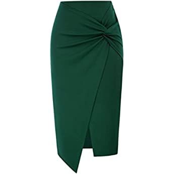 Kate Kasin Office Work Skirts for Women Stretch High Waist Pencil Skirt Elegant Professional Side Knot Skirt Dark Green 2XL Office Pencil Skirt, Women Midi Skirt, Knot Skirt, Green Pencil Skirts, Womens Office, Skirt Elegant, Business Skirt, Stretch Pencil Skirt, Work Skirts