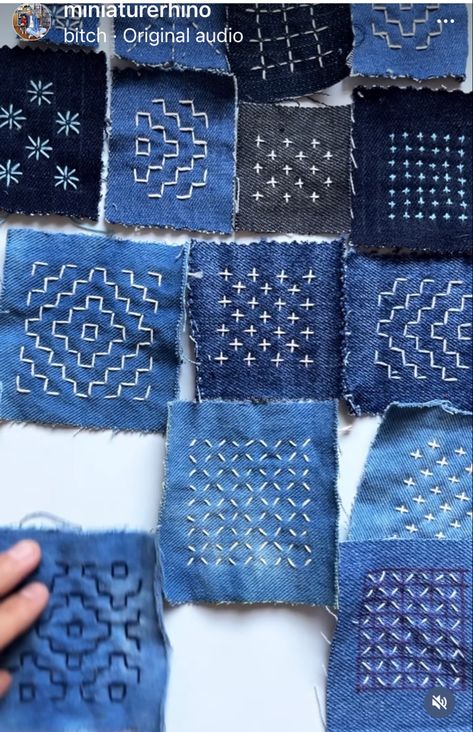 Sashiko Tutorial, Recycling Jeans, Tas Denim, Boro Stitching, Sashiko Pattern, Denim Crafts Diy, Textile Art Embroidery, Blue Jeans Crafts, Sashiko Embroidery