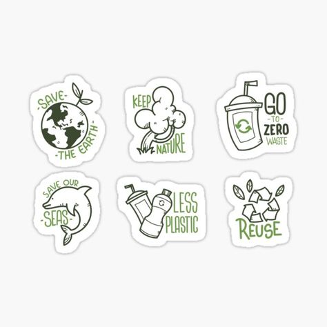 "Cute Zero waste, save the earth, reuse, reduce, recycle, stickers" Sticker by MadeByHafsa | Redbubble Recycle Stickers Design, Environmental Stickers, Recycle Sticker, Earth Stickers, Notes Idea, Bulk Store, Save Environment, Fancy Fold Card Tutorials, Effective Study Tips