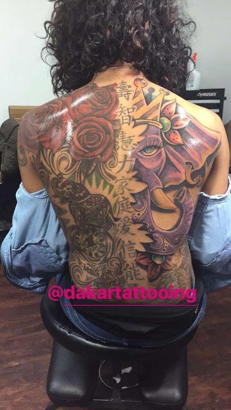 Elephant Back Tattoo, Famous Tattoo Artists, Hand Tattoos For Girls, Scott Campbell, Tattoo Women, Stylist Tattoos, 3d Tattoos, Elephant Tattoo, Back Tattoo Women