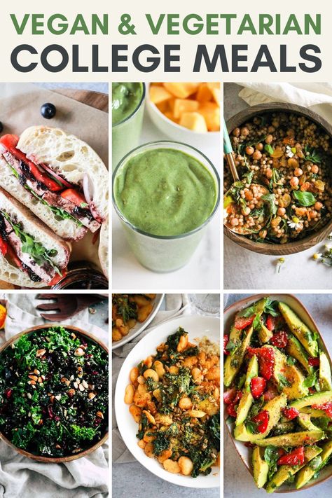 Preparing plant based meals doesn't have to be hard. This list of college-friendly vegan and vegetarian recipes will help you get started. Try everything from energizing matcha smoothies to make ahead kale salad! #CollegeMeals #MealPrep Vegetarian Recipes Make Ahead, Vegan Dorm Recipes, Vegan Recipes For College Students, Vegetarian Recipes For College Students, Vegetarian College Recipes, Easy Vegetarian College Meals, College Recipes Vegetarian, Vegetarian Dorm Meals, Vegetarian Recipes College Student