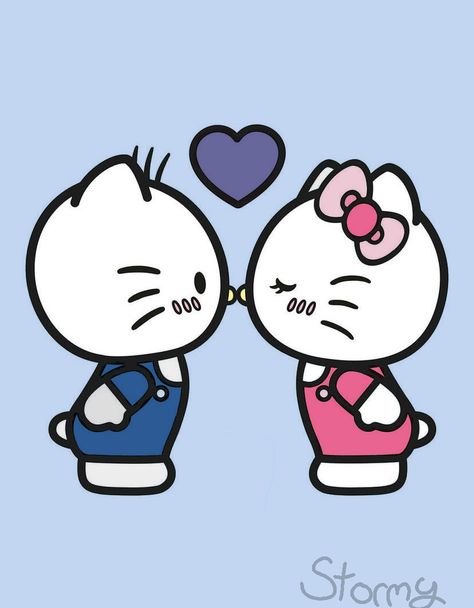 Hello Kitty And Spiderman Kissing, Cartoon Love Drawings, Cute Couple Pics Cartoon, Hello Kitty And Boyfriend, Cute Couple Cartoon Romantic, Hello Kitty Hugging, Boy Hello Kitty, Hello Kitty Couple, Hello Kitty And Spiderman