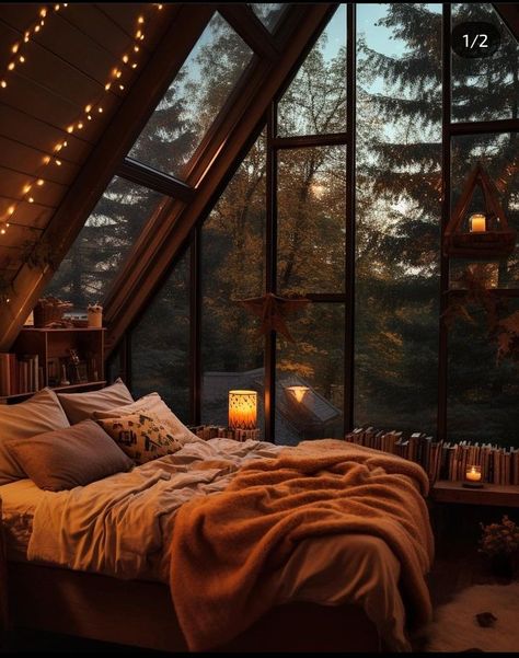 Dark Cabin Bedroom Aesthetic, Dark Cabin Bedroom, Cabin Bedroom Aesthetic, Dark Cabin, Cabin Bedroom, Mountain Homes, August 21, Bedroom Boho, Mountain Lake