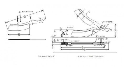 Straight razor plan cad drawing details dwg file Straight Razor Drawing, Drawing Details, Straight Razor, Cad Drawing, Back View, Front View, Top View, Side View, Men's Grooming