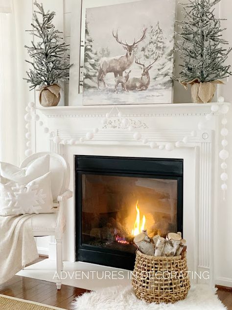 Adventures in Decorating: Winter Decor in the Living Room ... Winter Decor Living Room, January Home Decor Ideas, Winter Decor Diy, Diy Winter Decorations, Winter Fireplace Decor, Diy Winter Decor, Winter Mantle Decor, Winter Living Room Decor, After Christmas Decor