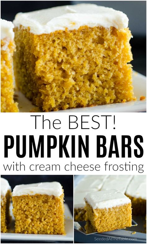 Best Pumpkin Bars, Pumpkin Cream Cheese Bars, Easy Pumpkin Bars, Pumpkin Bars With Cream Cheese, Bars With Cream Cheese Frosting, Bars With Cream Cheese, Pumpkin Squares, Cream Cheese Bars, Cream Cheese Frosting Recipe