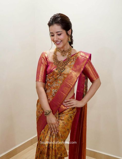 Raashi Khanna Shines in Traditional Saree at Mangalya Shopping Mall Opening in Hyderabad – South India Fashion Mauve Lips, Raashi Khanna, Latest Designer Sarees, Indian Saree Blouses Designs, Traditional Saree, Trendy Dress Outfits, Bridal Silk Saree, Traditional Attire, Indian Fashion Dresses