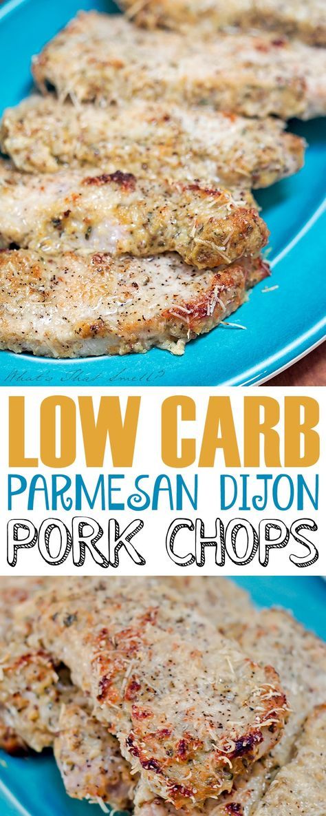 Low Carb Parmesan Dijon Pork Chops - easy to make "breaded" pork chops that are low carb, paleo, gluten-free, etc. They are also delicious! Blue Sky Md Recipes, Keto Staples, Dijon Pork Chops, Low Carb Low Calorie, Dinner Pork, Keto Pork, Baked Pork Chops Oven, Skillet Pizza, Low Carb Pork