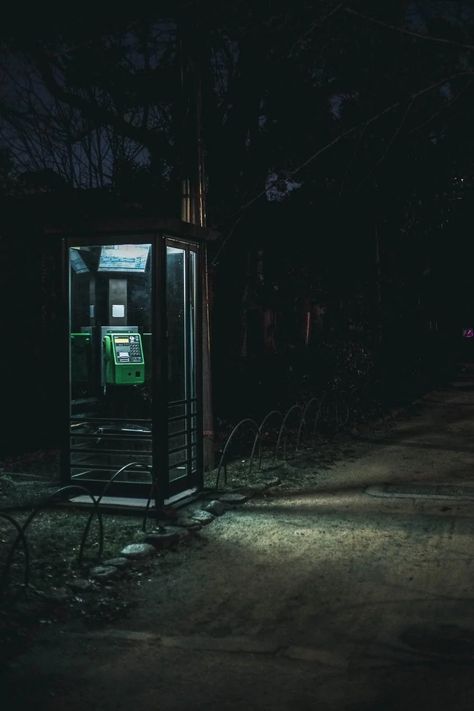 Phone Booth Aesthetic Dark, Empty Street, Single Art, Telephone Booth, Phone Booth, Reference Photos, Dark Night, Art Reference Photos, Mixtape