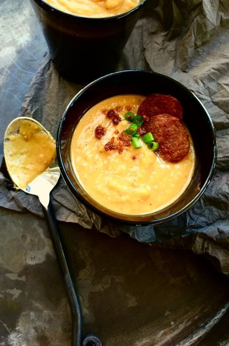 Sweet Potato Andouille Soup, Sweet Potato And Andouille Soup, Andouille Soup, Card Party Food, Soup Recipes Broccoli, Homemade Manwich, Manwich Recipe, Easy Soup Ideas, Copycat Soup