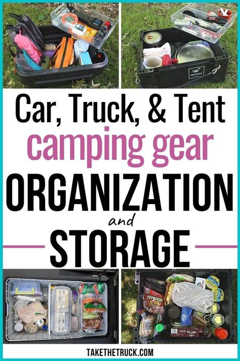 Camping Storage Ideas, Car Camping Organization, Tent Camping Organization, Camping Gear Organization, Camping Gear Storage, Gear Organization, Tent Camping Hacks, Truck Bed Camping, Ideas For Organizing