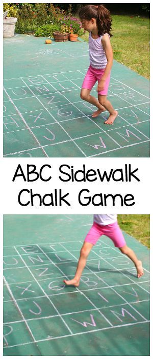 ABC Sidewalk Chalk Game: Practice the alphabet, letter recognition, spelling, gross motor skills, and more with this easy outdoor hopscotch letter game! ~ BuggyandBuddy.com Outdoor Hopscotch, Sidewalk Chalk Games, Alphabet Review, Paint Hacks, Chalk Activities, Letter Learning, Outdoor Learning Activities, Bilateral Coordination, Abc Activities