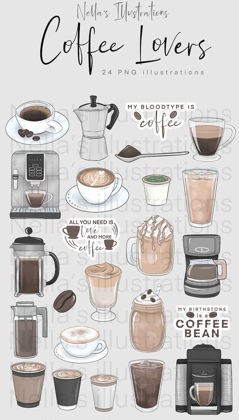 Coffee Clipart / Instant Downloadable Art Print / Coffee | Etsy Background Paper Printable, Coffee Sticker Design, Coffee Clipart, Shopping Clipart, Coffee Drawing, Rick Y Morty, Coffee Stickers, Planning Stickers, Coffee Print