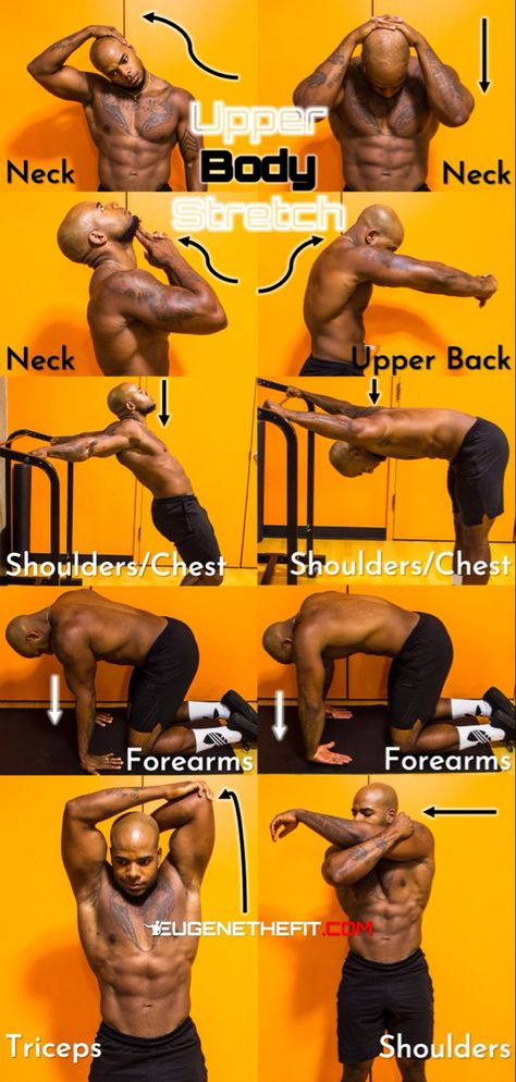 Static Upper Body Stretches, Men Stretching Routine, Upper Body Static Stretches, Static Stretches Post Workout, Upper Body Stretches Post Workout, Morning Stretches For Men, Streching Excersise Flexibility, Men Stretching, Upper Body Stretching