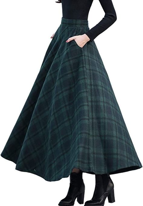 Skirts Men, Long Skirt Winter, Plaid Skirt Outfit, Vests Women, Plaid Wool Skirt, Long Skirt Outfits, Winter Skirt Outfit, Winter Plaid, Skirts Women