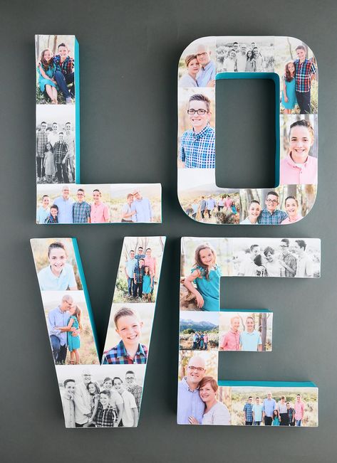 Photo collage letters {fun way to decorate with pictures} - It's Always Autumn Photo Collage Letters, Decorate With Pictures, Collage Letters, Diy Paper Mache, Letters Ideas, Photo Collage Diy, Letter Collage, Collage Des Photos, Paper Mache Letters