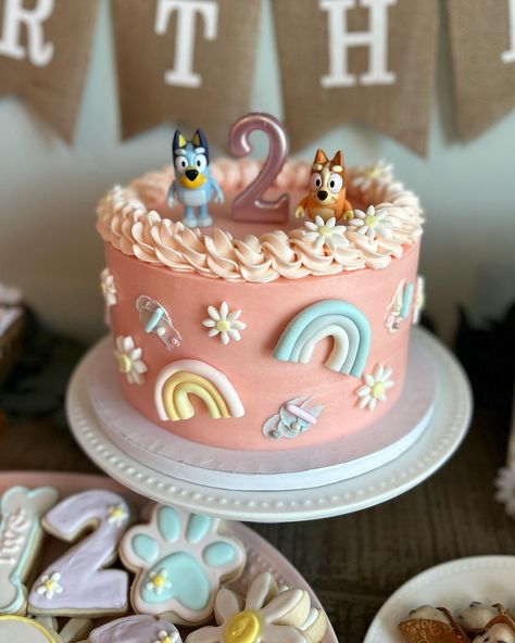 bluey birthday • Instagram Bluey Birthday Party Aesthetic, Bluey Second Birthday Girl, Bluey Birthday Girly Cakes, Bluey Summer Party, Groovy Bluey Birthday Party, Small Bluey Cake, Bluey Birthday Party Pastel, 3 Year Birthday Theme Girl Bluey, Bluey Girls Birthday Cake