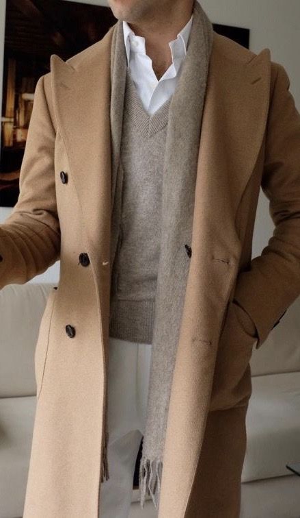 Old Money Overcoat, Clasical Men Outfits, Men’s Overcoat, Travel Outfit Men, Tan Coat Outfit, Mantel Outfit, Classy Outfits Men, Mens Casual Dress Outfits, Men Stylish Dress