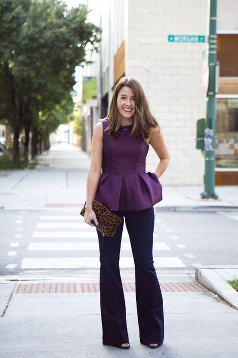 Plum pleated peplum top Peplum Shirts For Women, Purple Top Work Outfit, Purple Peplum Top, Peplum Top For Jeans, Styling Peplum Top, Peplum Top Outfits 2023, Peplum Top Outfits Dressy, Peplum Top Outfits Work, Peplum Top With Jeans