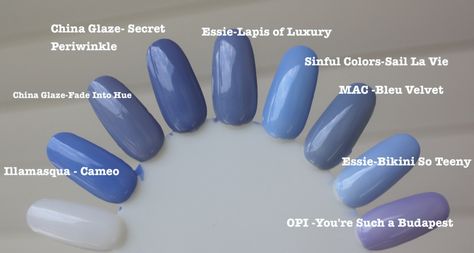 Periwinkle Comparisons Pantone Periwinkle, Periwinkle Nail Polish, Lilac Nail Polish, Periwinkle Nails, Essie Nail Polish Colors, Champagne Nails, Blue Pantone, Lilac Nails, Easy Wedding