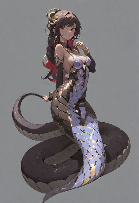 Lamia Reference, Naga Concept Art, Female Naga Art, Snake Hybrid Human, Greek Monsters, Character Designing, Female Monster, Snake Girl, People Poses