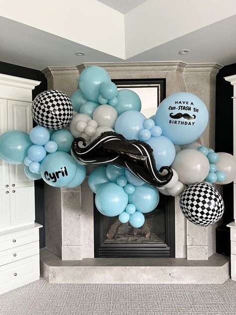 Moustache balloon garland.  Blue birthday balloons. Birthday party decor. Balloon Creations, Balloon Ideas, Balloon Wall, Blue Balloons, Husband Birthday, Balloon Art, Small Business Ideas, Man Birthday, Blue Decor