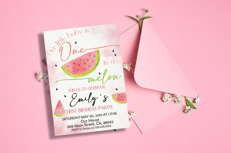 DIGITAL Watermelon Invitation Birthday Invitations Pink - Etsy Canada Watermelon Birthday Party Theme, Birthday Invitations Pink, Watermelon Birthday Party, Watermelon Invitations, Pink Kisses, Watermelon Birthday Parties, Invitations Pink, Pink Watermelon, Juicy Watermelon