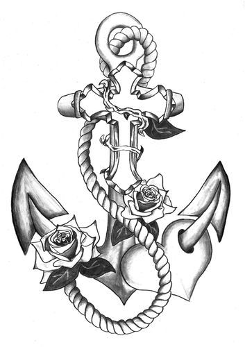 Mermaid Anchor Tattoo, Anchor Flower Tattoo, Memorial Tattoo Designs, Faith Hope Love Tattoo, Anchor Tattoo Design, Anker Tattoo, Anchor Tattoos, Creepy Tattoos, Pin Up Tattoos