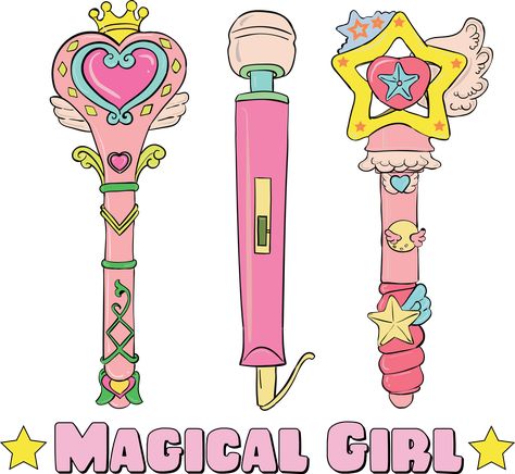 Magic Wand Kawaii, Magical Girl Wand Design, Magical Girl Wand, Blue Chicken, Easy Magic, Girls Power, Magical Accessories, Magic Wands, Kawaii Stuff