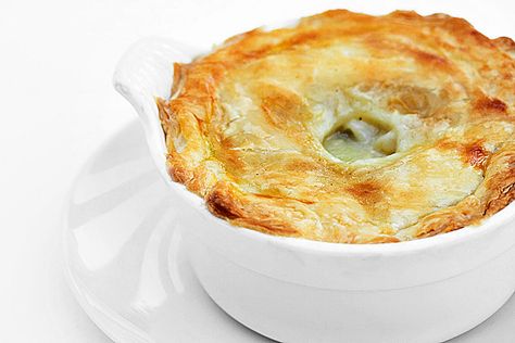 Chicken Pot Pie with Puff Pastry Topping Martha Stewart Chicken, Pot Pie With Puff Pastry, Pie With Puff Pastry, Individual Chicken Pot Pies, Puff Pastry Crust, Recipe Using Chicken, Martha Stewart Recipes, Meatless Main Dishes, Pastry Crust