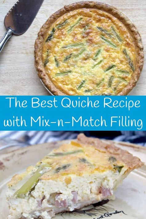 Easy quiche recipe with a rich custard and mix and match fillings—put anything you like! This silky, rich quiche is the best we've ever tasted and guests always come back for seconds! Savoury Pastry Recipe, Easy Quiche Recipe, Easy Quiche, Quiche Recipes Easy, Chicken Lunch, Whole 30 Breakfast, Quiche Recipe, Comfort Food Southern, Delicious Breakfast Recipes