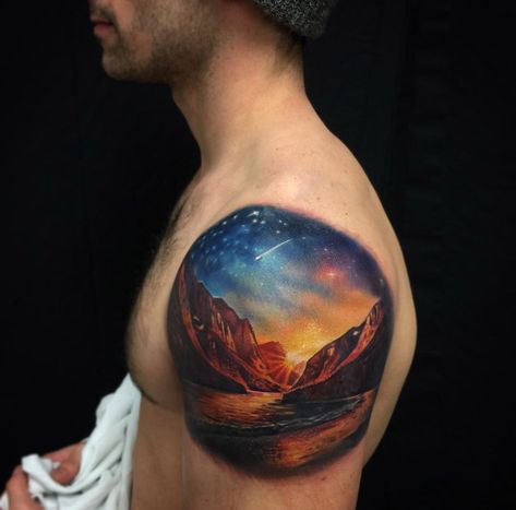 Mountains, Beach & Sunset Mountain Range Tattoo, Night Tattoo, Unique Tattoos For Men, Mountain Couple, Sunset Tattoos, Landscape Tattoo, Pieces Tattoo, Mountain Tattoo, Aesthetic Tattoo