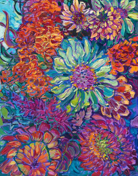 Rainbow Flower Painting, Realistic Flower Drawing, American Impressionism, Painting Nails, Erin Hanson, Abstract Impressionism, Contemporary Impressionism, Oil Painting For Sale, Carmel By The Sea