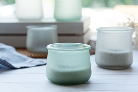 Sea Glass Painted Pots | Oui by Yoplait Oui Crafts, Upcycled Glassware, Oui Jars, Oui Yogurt, Yogurt Jars, Yoplait Yogurt, Crate Decor, Crafts With Glass Jars, Diy Home Decor Crafts