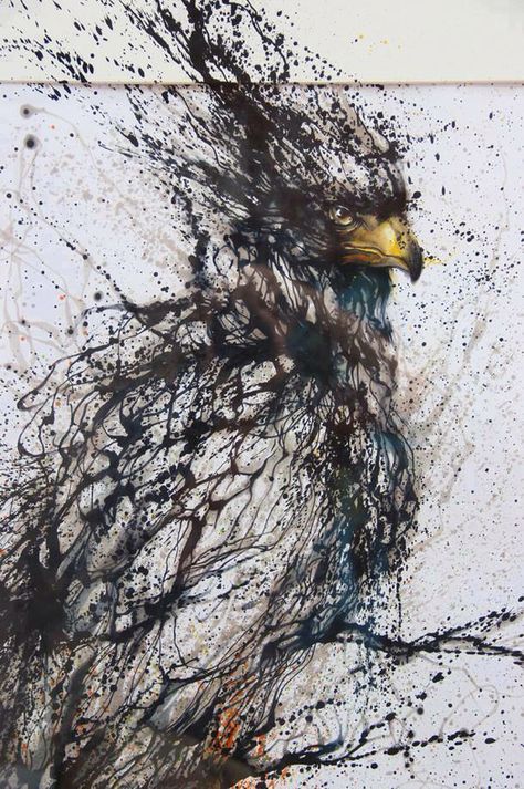 Watercolor/ink splatter hawk. Would be cool tattoo Urbane Kunst, Amazing Street Art, 수채화 그림, An Eagle, Wow Art, Caravaggio, Arte Animal, Street Art Graffiti, Kraken