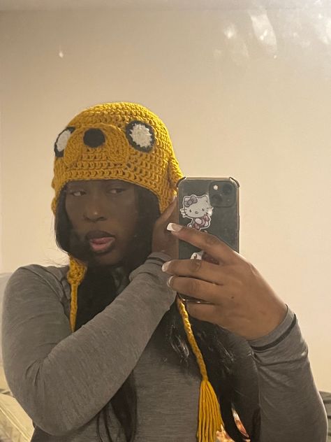 Jake the Dog crochet  hat Jake Crochet Hat, Zombie Crochet Hat, Jake The Dog Crochet Hat, Outfits With Crochet Hats, Jake The Dog Costume, Funny Crochet Hats, Crochet Projects For Men, Black Crochet Hat, Rasta Crochet