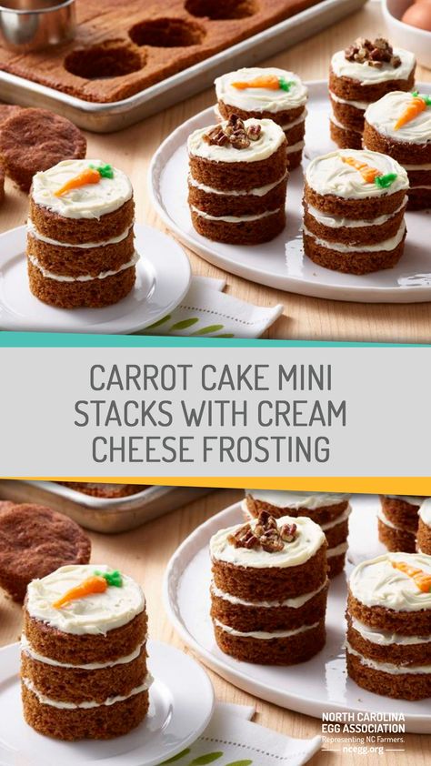 Tiny Carrot Cake, Mini Carrot Cake Bites, Stuffed Carrot Cake Cupcakes, Carrot Mini Cake, Carrot Cake For Easter, Carrot Cake Cupcakes Easter, Carrot Cake Mini Cupcakes, Carrot Cake Dessert Cups, Carrot Cake Mini Cakes