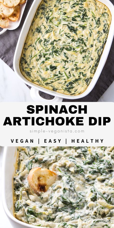 Spinach Vegan, Vegan Spinach Artichoke Dip, Veggie Sticks, Vegan Apps, Vegan Appetizers Recipes, Vegan Appetizer, Clean Eating Vegetarian, Vegan Spinach, Vegan Party Food