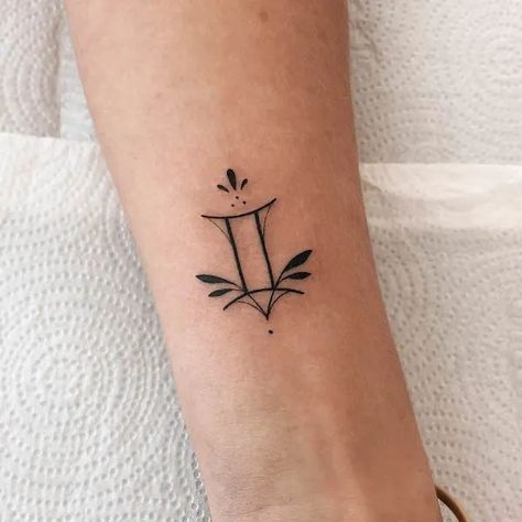 Gemini Symbol Tattoo For Women, Gemini Memorial Tattoo, Gemini Ear Tattoo, Gemini Tattoo Small Simple, Gemini Symbol Aesthetic, Gemini Wrist Tattoo, Gemini Tattoo Symbols, Fine Line Gemini Tattoo, Tiny Gemini Tattoo