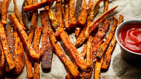 Sweet Potato Fries Recipe - NYT Cooking Sweet Potato Fries Recipe, Sweet Potato Recipes Fries, Seasoned Fries, Mark Bittman, Sweet Potato Fries Baked, Fries Recipe, Nyt Cooking, Potato Fries, Potato Wedges