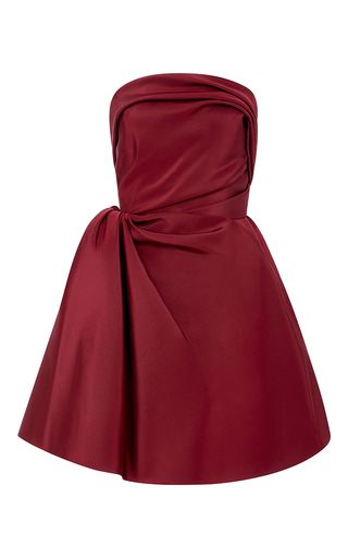 Strapless Silk Faille A Line Dress by OSCAR DE LA RENTA for Preorder on Moda Operandi Burgundy Short Dress, Vestidos Oscar, Red A Line Dress, Cocktail Dress Red, Burgundy Cocktail Dress, Red Ruffle Dress, Strapless Dresses Short, Red Silk Dress, Strapless Cocktail Dress