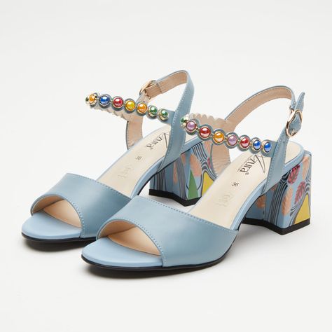 Blue Bridal Shoes, Accessory Inspo, Floral Heels, Colorful Heels, Short Heels, Spring Sandals, Spring Step Shoes, Dark Feminine, Closet Inspiration