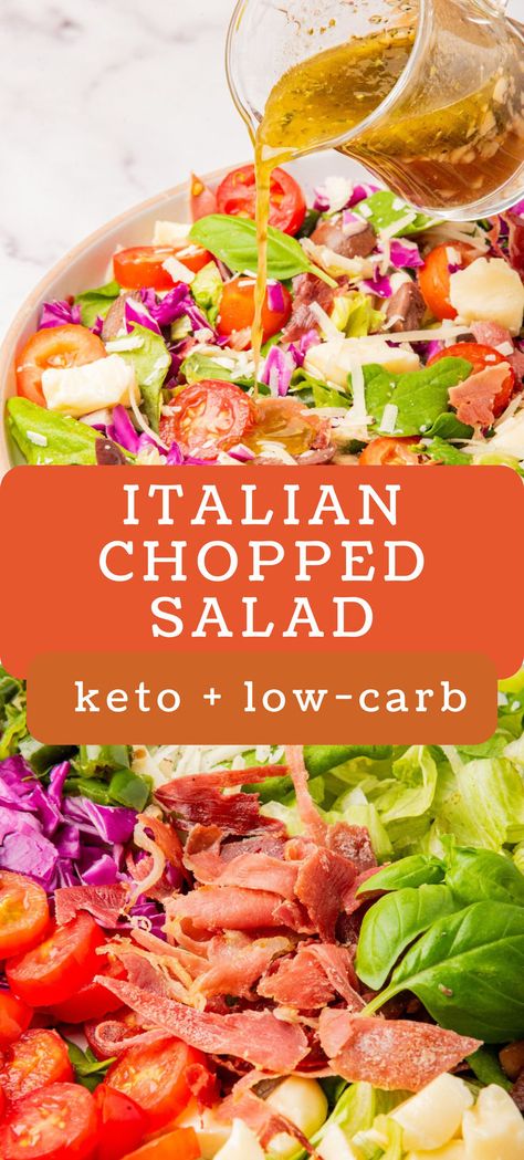 This easy, fresh, and delicious italian chopped salad is a must have. It will be a great summer salad for picnics and large gatherings. The dressing is easy to make and not full of sugar like most dressings. keto salad recipe | low carb salad dressing Salads For Picnics, Low Carb Salad Dressing, Salad Recipes Low Carb, Crispy Prosciutto, Recipe Low Carb, Keto Salad, Chopped Salad Recipes, Italian Chopped Salad, Red Wine Vinaigrette