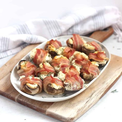 Bacon Wrapped Stuffed Mushrooms, Bacon Wrapped Mushrooms, Bacon Stuffed Mushrooms, Bacon Appetizers, How To Make Bacon, Stuffed Mushroom, Airfryer Recipes, Flavored Bacon, Stuffed Mushroom Caps