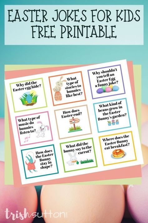 Easter Jokes for Kids Free Printable; TrishSutton.com Free Printable Lunch Box Notes, Easter Jokes, Single Jokes, Printable Lunch Box Notes, Lunchbox Jokes, Jokes For Teens, Halloween Jokes, Easter Printables Free, Kids Pages